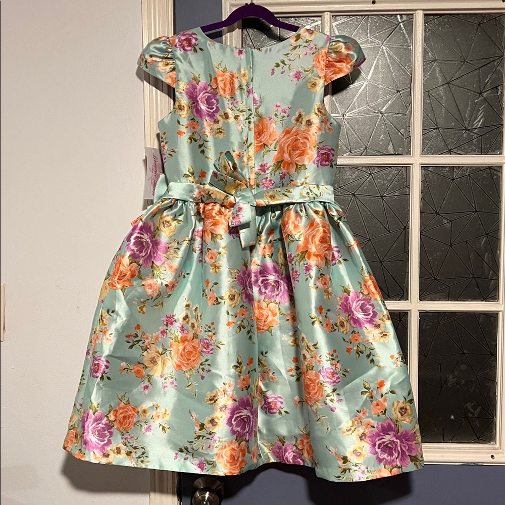 Bonnie Jean Mint Floral Satin Dress with Bow size 14 girls NWT - Picture 4 of 4